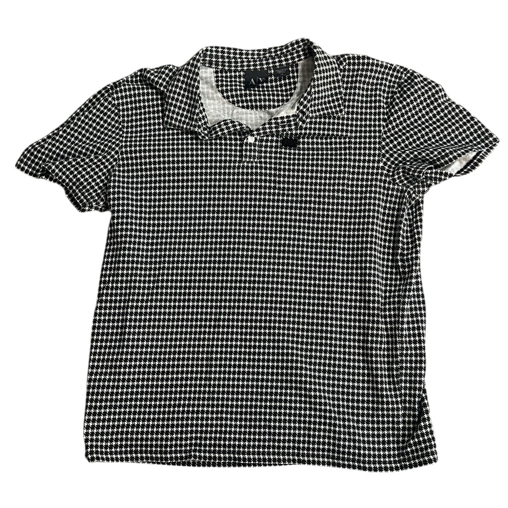 Armani Exchange Houndstooth Black White Short Sleeve Polo Shirt Size Large - Picture 2 of 4